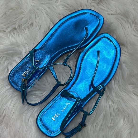PRADA Metallic Blue Sandals - Picture 3 of 10